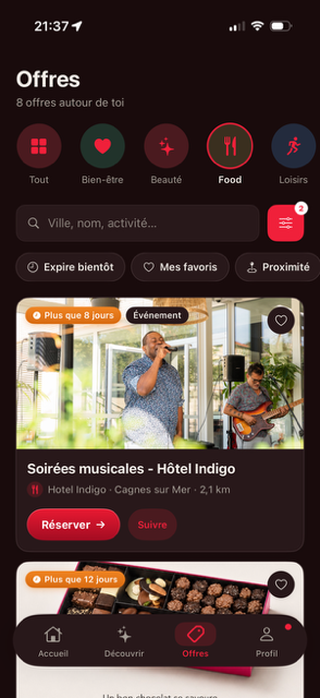 Aperçu de l'application ALL IN Connect - flux d'offres locales